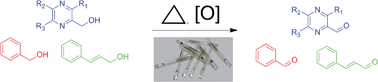 Graphical abstract: Oxidation of hydroxymethylpyrazines and hydroxylated phenyl compounds in a gas chromatography inlet