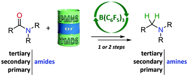 Graphical abstract: Efficient metal-free hydrosilylation of tertiary, secondary and primary amides to amines