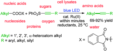 Graphical abstract: Visible-light-induced chemoselective reductive decarboxylative alkynylation under biomolecule-compatible conditions
