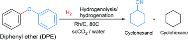 Graphical abstract: Rhodium-mediated hydrogenolysis/hydrolysis of the aryl ether bond in supercritical carbon dioxide/water: an experimental and theoretical approach