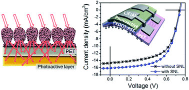 Graphical abstract: Light trapping in bendable organic solar cells using silica nanoparticle arrays