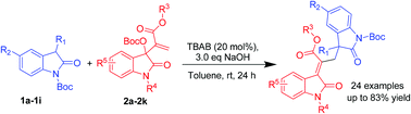 Graphical abstract: Highly regioselective synthesis of 3-alkenyl-oxindole ring-fused 3,3′-disubstituted oxindoles via direct gamma-substitution of Morita–Baylis–Hillman carbonates of isatins with 3-substituted oxindoles