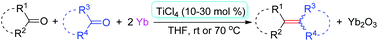 Graphical abstract: A simple and practical catalytic electron transfer system composed of TiCl4 and metallic Yb: application in carbonyl olefination and insight into the mechanism