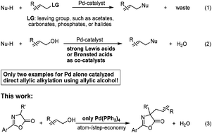 Graphical abstract: Palladium catalyzed direct allylation of azlactones with simple allylic alcohols in the absence of any activators