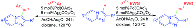 Graphical abstract: Palladium(ii)-catalyzed intermolecular oxidative C-3 alkenylations of imidazo[1,2-a]pyridines by substrate-contolled regioselective C–H functionalization
