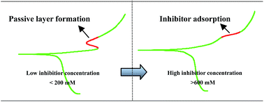 Graphical abstract: Interaction effect between Cr(OH)3 passive layer formation and inhibitor adsorption on 3Cr steel surface