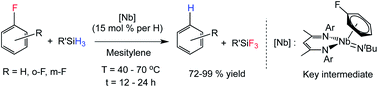 Graphical abstract: Carbon–fluorine bond cleavage in fluoroarenes via a niobium(iii) imido complex: from stoichiometric to catalytic hydrodefluorination