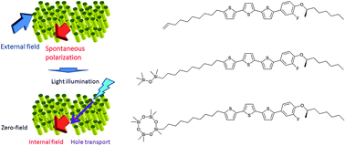 Graphical abstract: Ferroelectric liquid-crystalline semiconductors based on a phenylterthiophene skeleton: effect of the introduction of oligosiloxane moieties and photovoltaic effect