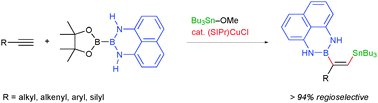 Graphical abstract: Borylstannylation of alkynes with inverse regioselectivity: copper-catalyzed three-component coupling using a masked diboron