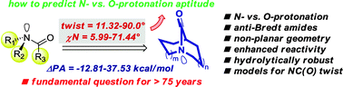 Graphical abstract: An efficient computational model to predict protonation at the amide nitrogen and reactivity along the C–N rotational pathway