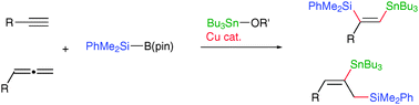 Graphical abstract: Inverse regioselectivity in the silylstannylation of alkynes and allenes: copper-catalyzed three-component coupling with a silylborane and a tin alkoxide