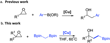 Graphical abstract: Copper-catalyzed cross-coupling reactions of epoxides with gem-diborylmethane: access to γ-hydroxyl boronic esters