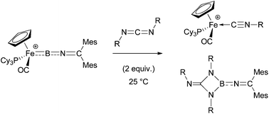 Graphical abstract: Iminoborylene complexes: evaluation of synthetic routes towards BN-allenylidenes and unexpected reactivity towards carbodiimides