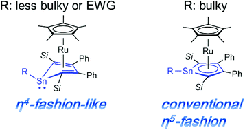 Graphical abstract: Diverse coordination modes in tin analogues of a cyclopentadienyl anion depending on the substituents on the tin atom