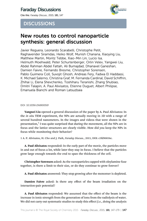 New routes to control nanoparticle synthesis: general discussion