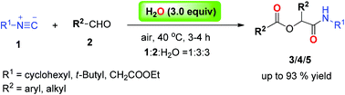 Graphical abstract: Synthesis of Passerini adducts from aldehydes and isocyanides under the auxiliary of water