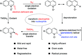 Graphical abstract: The development of carbene-stabilized N–O radical coupling strategy in metal-free regioselective C–H azidation of quinoline N-oxides