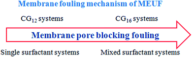 Graphical abstract: Studies of membrane fouling mechanisms involved in the micellar-enhanced ultrafiltration using blocking models