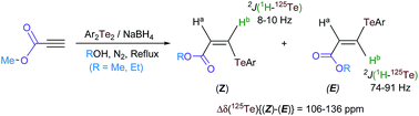Graphical abstract: Hydrotelluration of acetylenic esters: structural characterization of stereoisomers of methyl/ethyl β-(aryltelluro)acrylates