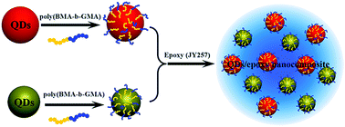 Graphical abstract: Synthesis of poly(n-butyl methacrylate)-(glycidyl methacrylate) block copolymer and its compatibilization at the interface of the QD/epoxy nanocomposite for white LED encapsulation