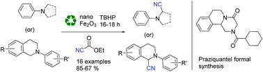 Graphical abstract: Magnetically recyclable iron oxide nanoparticles for the α-cyanation of amines under acid-free conditions and the formal synthesis of praziquantel