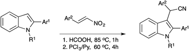 Graphical abstract: Nitroalkenes as surrogates for cyanomethylium species in a one-pot synthesis of non-symmetric diarylacetonitriles