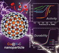 Graphical abstract: Design of an active and durable catalyst for oxygen reduction reactions using encapsulated Cu with N-doped carbon shells (Cu@N-C) activated by CO2 treatment