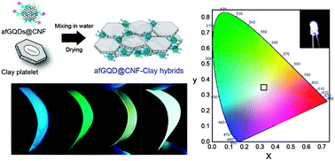 Graphical abstract: Highly luminescent flexible amino-functionalized graphene quantum dots@cellulose nanofiber–clay hybrids for white-light emitting diodes