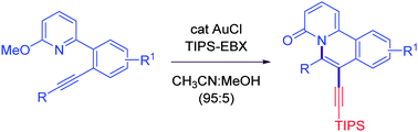 Graphical abstract: Efficient access to alkynylated quinalizinones via the gold(i)-catalyzed aminoalkynylation of alkynes