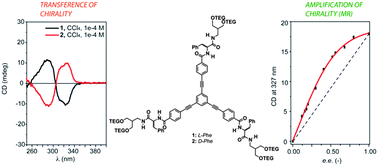 Graphical abstract: Transfer and amplification of chirality in Phe-based C3-symmetric non-ionic amphiphiles