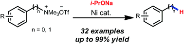 Graphical abstract: Nickel-catalyzed C–N bond reduction of aromatic and benzylic quaternary ammonium triflates