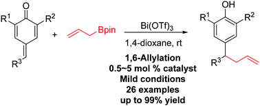 Graphical abstract: Bismuth-catalyzed allylation of para-quinone methides