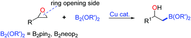 Graphical abstract: Copper-catalyzed/mediated borylation reactions of epoxides with diboron reagents: access to β-hydroxyl boronic esters