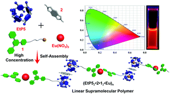 Graphical abstract: Novel rare earth fluorescent supramolecular polymeric assemblies constructed by orthogonal pillar[5]arene-based molecular recognition, Eu(iii)-coordination and π–π donor–acceptor interactions