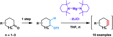 Graphical abstract: Generation of cycloalkynes through deprotonation of cyclic enol triflates with magnesium bisamides