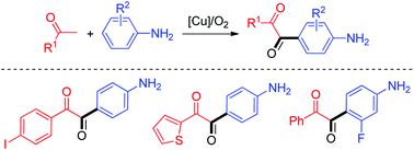 Graphical abstract: Copper-catalyzed aerobic oxygenative cross dehydrogenative coupling of methyl ketones with para-C–H of primary anilines