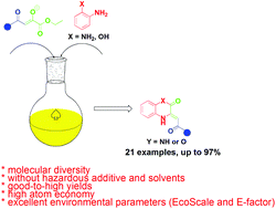 Graphical abstract: An enolate ion as a synthon in biocatalytic synthesis of 3,4-dihydro-2(1H)-quinoxalinones and 3,4-dihydro-1,4-benzoxazin-2-ones: lemon juice as an alternative to hazardous solvents and catalysts