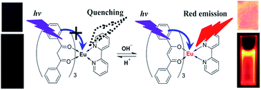 Graphical abstract: A simple photoluminescent strategy for pH and amine vapors detection based on Eu(iii)-complex functionalized material