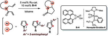 Graphical abstract: A unified approach to pyrrole-embedded aza-heterocyclic scaffolds based on the RCM/isomerization/cyclization cascade catalyzed by a Ru/B-H binary catalyst system
