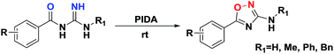 Graphical abstract: Facile synthesis of 3-amino-5-aryl-1,2,4-oxadiazoles via PIDA-mediated intramolecular oxidative cyclization