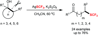 Graphical abstract: Silver-mediated oxidative trifluoromethylthiolation of cycloalkanols by C–C bond cleavage: a regioselective approach to distally trifluoromethylthiolated ketones