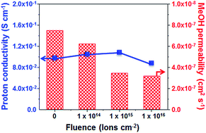 Graphical abstract: Surface modification of Nafion membranes by ion implantation to reduce methanol crossover in direct methanol fuel cells