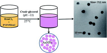 Graphical abstract: A step ahead towards the green synthesis of monodisperse gold nanoparticles: the use of crude glycerol as a greener and low-cost reducing agent