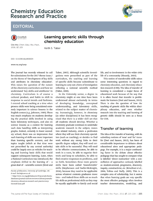 Learning generic skills through chemistry education