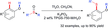 Graphical abstract: Metal-free O–H/C–H difunctionalization of phenols by o-hydroxyarylsulfonium salts in water
