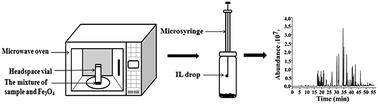 Graphical abstract: Fe3O4 sphere-assisted microwave distillation coupled with ionic liquid-based HS-SDME followed by GC-MS for the rapid analysis of essential oil in dried lavender