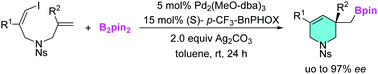 Graphical abstract: Enantioselective construction of quaternary tetrahydropyridines by palladium-catalyzed vinylborylation of alkenes