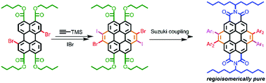 Graphical abstract: Regioisomerically pure multiaryl coronene derivatives: highly efficient synthesis via bay-extended perylene tetrabutylester