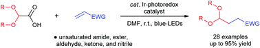 Graphical abstract: An Ir-photoredox-catalyzed decarboxylative Michael addition of glyoxylic acid acetal as a formyl equivalent