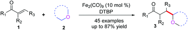 Graphical abstract: An iron-catalyzed hydroalkylation reaction of α,β-unsaturated ketones with ethers
